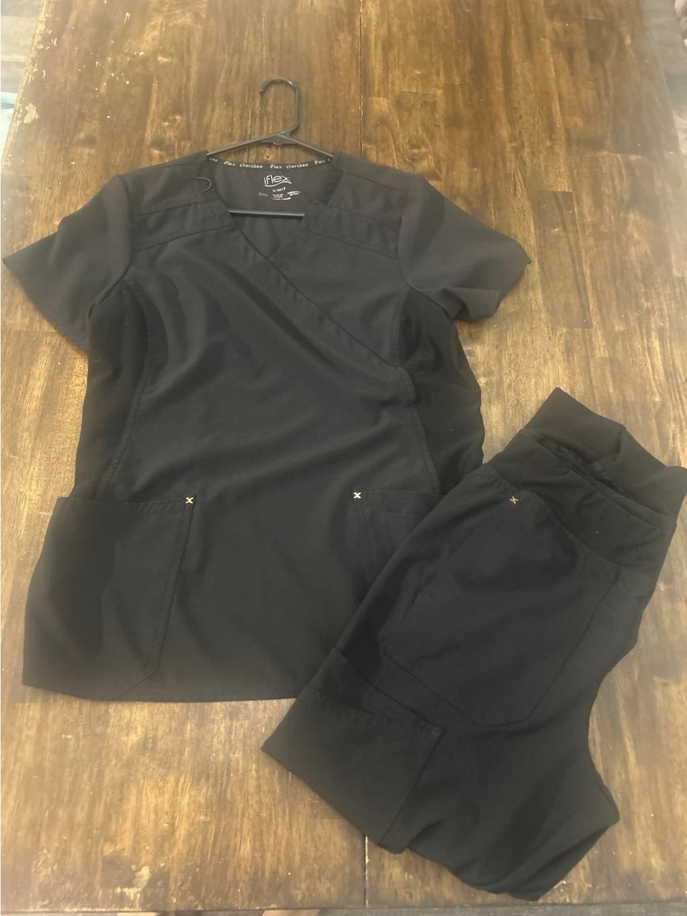 Cherokee Black Womenβs Scrub Top and Jogger Set